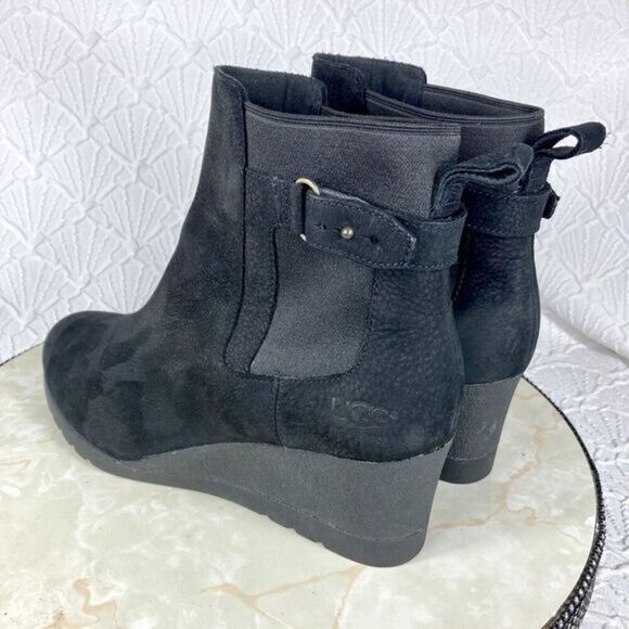 UGG Australia Ankle Wedge Bootie Women 10 Black Waterproof Comfort Platform Boot - Picture 7 of 12